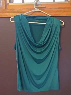 Worthington Teal Draped Cowl Neck Sleeveless Blouse